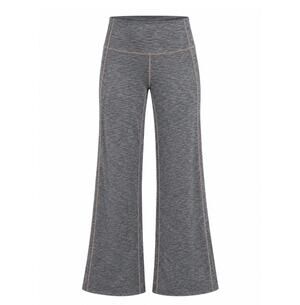 Athleta Ladies gray heathered yoga pants, flare, brown contrast stitch, Size M